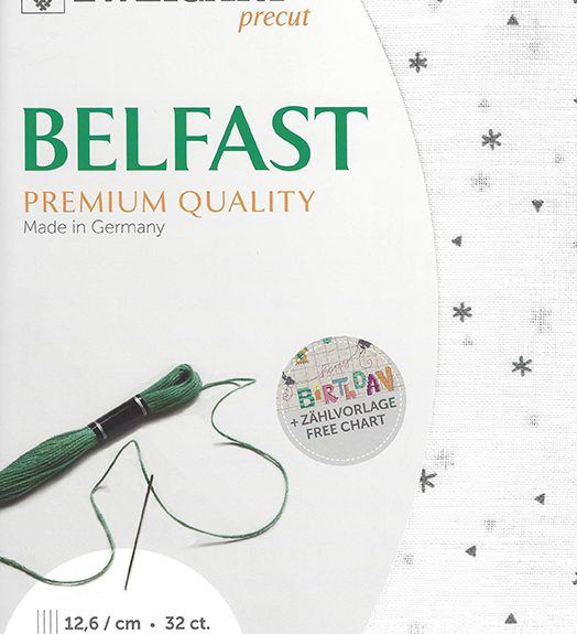 Zweigart 32 Count Belfast Linen Sparkle (White with Grey Stars)