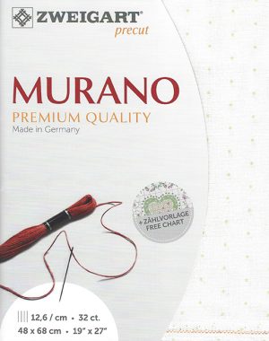 Zweigart 32 count Murano Evenweave White with Green Dots