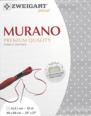 Zweigart 32 count Murano Evenweave Grey with White Dots
