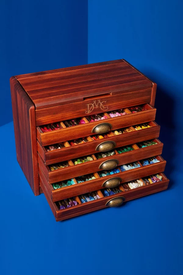DMC Vintage Wooden Chest with 500 skeins Mouline Stranded Cotton
