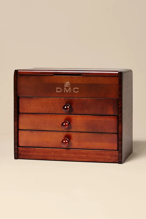 DMC Vintage Wooden Chest (3 drawer) with 120 skeins Mouline Stranded Cotton - Image 3