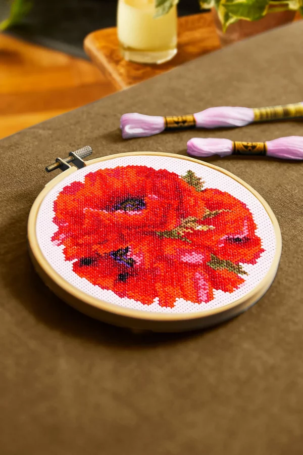 DMC Scarlet Poppies by Aksinya Nizhnik Intermediate Cross Stitch Kit - Image 4