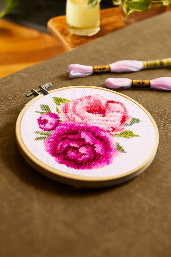 DMC Pink Peonies by Aksinya Nizhnik Intermediate Cross Stitch Kit - Image 4