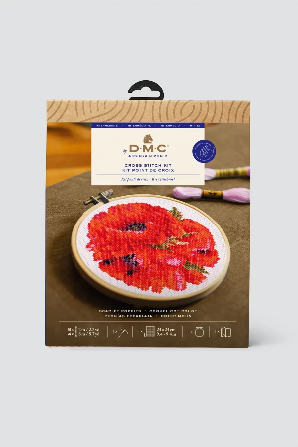 DMC Scarlet Poppies by Aksinya Nizhnik Intermediate Cross Stitch Kit - Image 2