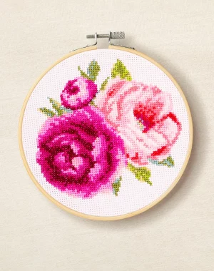 DMC Pink Peonies by Aksinya Nizhnik Intermediate Cross Stitch Kit
