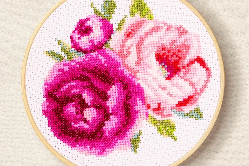 DMC Pink Peonies by Aksinya Nizhnik Cross Stitch Kit