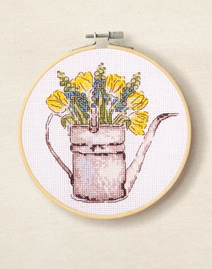 DMC Sunshine Flowers Watering Can by Anna Matvieieva Intermediate Cross Stitch Kit