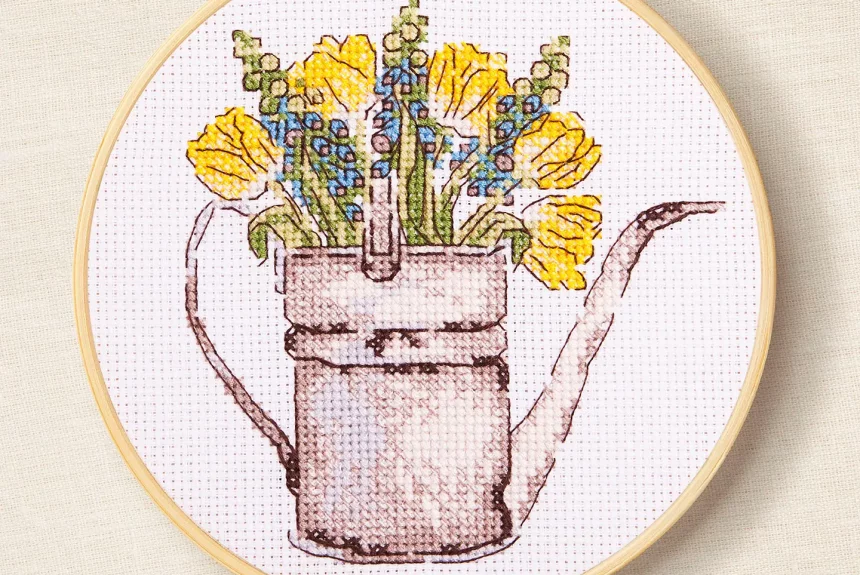 DMC Sunshine Flowers Watering Can by Anna Matvieieva Cross Stitch Kit