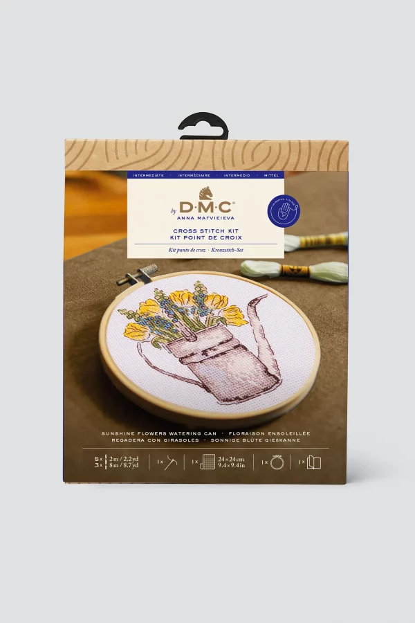 DMC Sunshine Flowers Watering Can by Anna Matvieieva Intermediate Cross Stitch Kit - Image 2