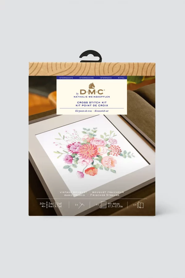 DMC Vintage Bouquet by Nathalie Weinzaepflen Intermediate Cross Stitch Kit ​ - Image 2